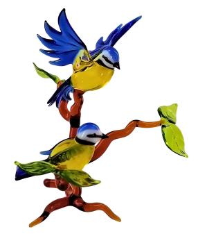 Preview: 2 Blaumeisen auf Ast, stehend (dunkelblau)